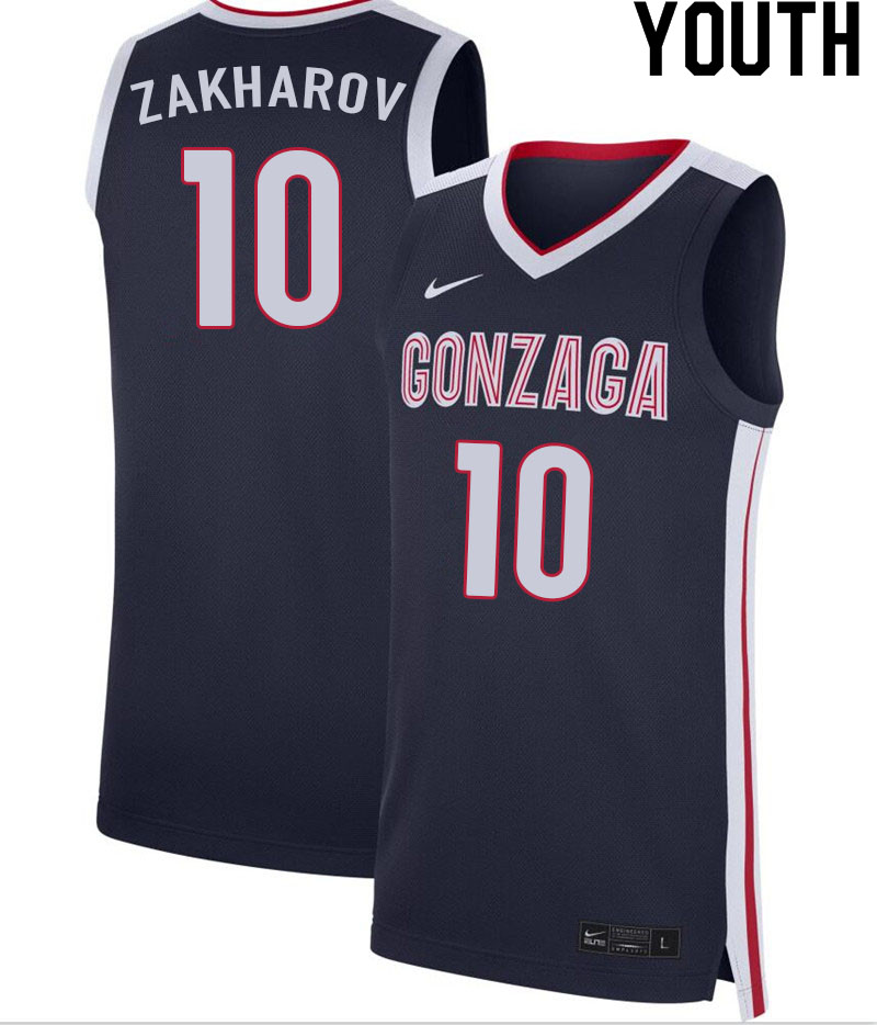 Youth #10 Pavel Zakharov Gonzaga Bulldogs College Basketball Jerseys Sale-Navy